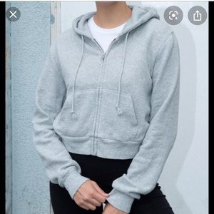 BRANDY MELVILLE CRYSTAL CROPPED ZIP UP GREY
